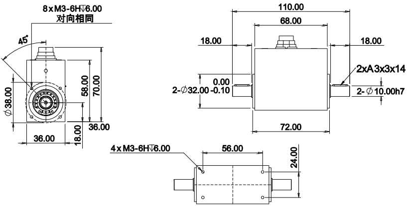 動態扭矩傳感器CAZF-TD110外形尺寸 動態扭矩傳感器CAZF-TD110外形尺寸